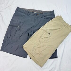 Lot 2 Eddie Bauer Mens 34 Rainier Shorts Stretch‎ Hiking Nylon Gray Tan Cargo